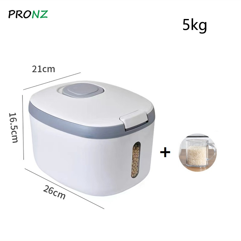 5KG/10KG/15KG Kitchen Container Bucket Insect-Proof Moisture-Proof Rice Box Grain Sealed Jar Storage Pet Dog Food Store Box: Gray--5kg