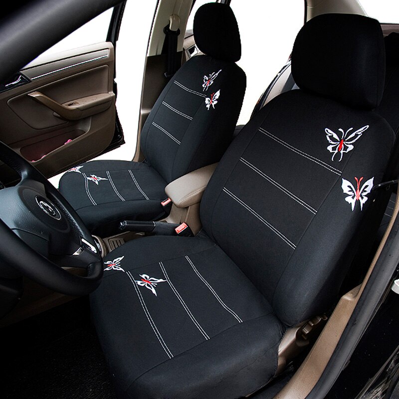 Autoyouth Vlinder Borduurwerk Auto Bekleding Set Universele Fit Meest Auto-interieur Accessoires Zwarte Stoelhoezen Auto Accessoires