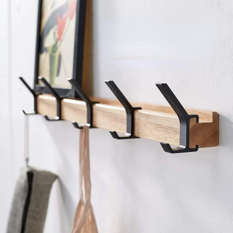 Nordischer Wandgarderobenständer mit beweglichen 5-Haken, Aluminium-Kleiderstange für Hütte, Handtuch, Roben, HolzbüGel, Perchero-Möbel