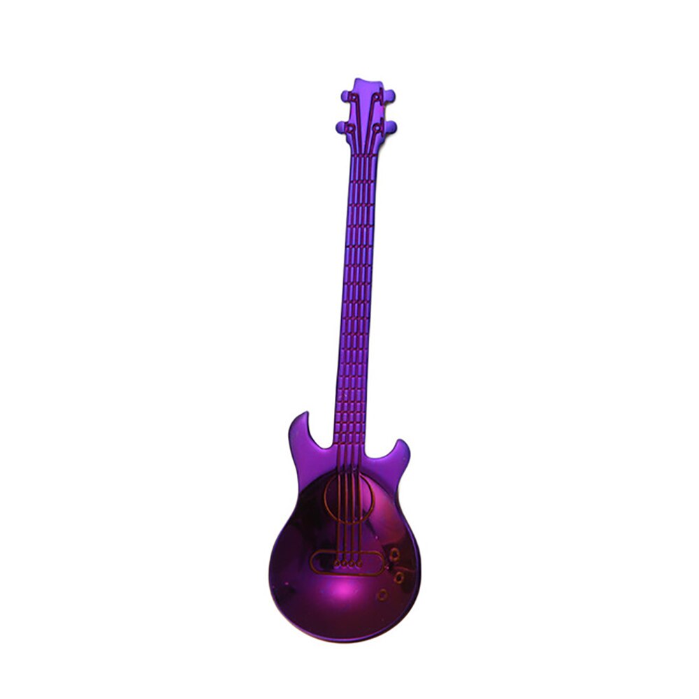 1pcs Guitar Spoons Coffee Teaspoon Stainless Steel Colorful Dessert Spoon Rainbow Tableware Flower Tea Spoons: purple