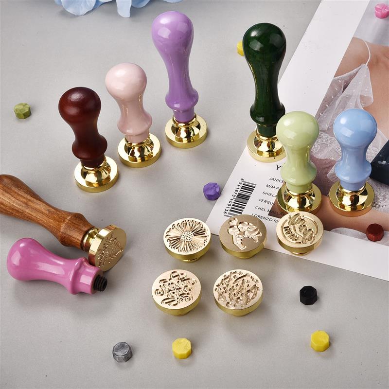 retro Stempel Holzgriff Antike Metall Dicht Griff Hochzeit Einladungen Wachs Dichtung Stempel DIY Handgemachte Kunst Handwerk