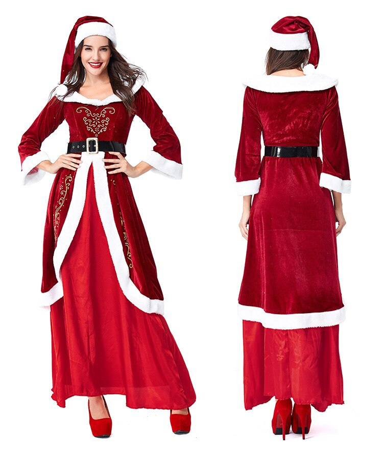 Christmas Costumes Santa Claus For Adults Velvet Red Christmas Clothes Santa Claus Costume Luxury Suit with White beard