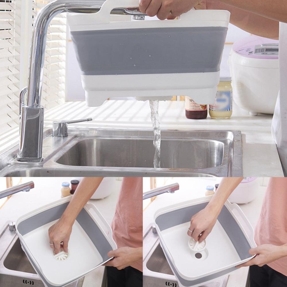 Folding Basin Silicone Dish Tub Collapsible With Drain Plug Handles Sink Drainer Sink Colander For Camping