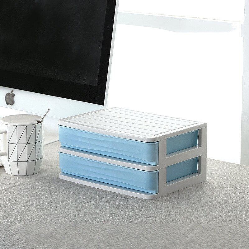 Large Capacity Makeup Organizer Cosmetics Storage Box Four Layer Drawer Jewelry Nail Polish Desktop Sundries Storage Box: Blue 2 Layer