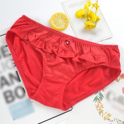 Japanese big red Dingyuan simple cotton ladies underwear cotton embroidered lace sexy large size underwear JF3009: RED / M