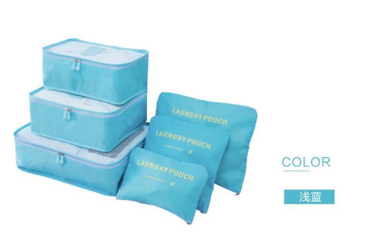 6 sztuk podróżne siatki na odzież wodoodporne torby przenośny bagaż organizator worek opakowanie Cube wielofunkcyjne akcesoria Oxford Mesh: light blue