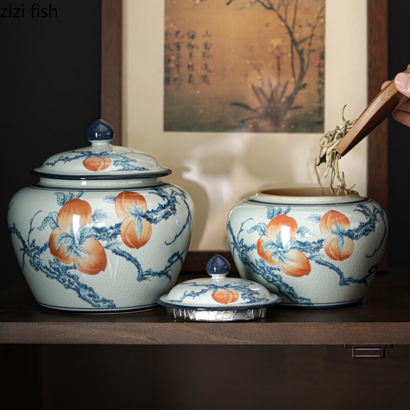 Ceramic Tea Caddy with Cover Moisture-proof Sealed Tank Storage Jar Tea Container Large Tea Box Food Storage Tank Tea Organizer