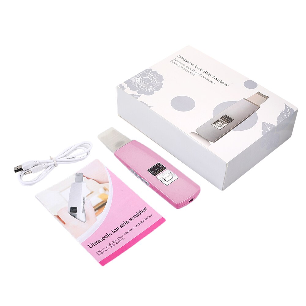 Ultrasonic Face Cleaning Skin Scrubber Facial Cleaner Skin Peeling Blackhead Removal Pore Cleaner Face Scrubber: Pink with gift box