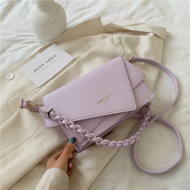 Ensfarget firkantet crossbody-veske pu lær dameveske reise skulder messenger bag: Lilla