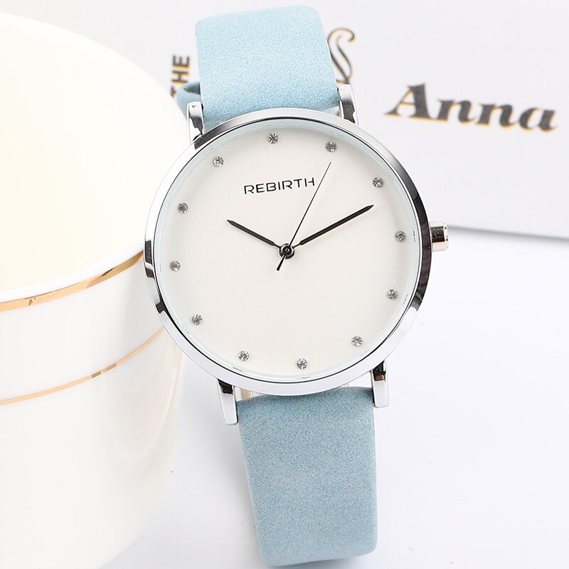 Prachtige Vrouwen Lederen Casual Horloge Luxe Analoge Quartz Horloge Armband Horloge: Sky Blue