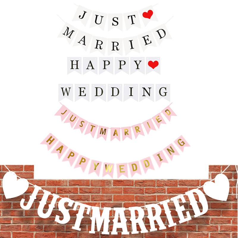 Cartel recién casados, cartel Vintage de banderitas de boda, guirnalda hecha a mano, accesorios para cabina de fotos, suministros para fiestas y eventos