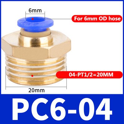 Stk luft pneumatisk montering lynkobling  m5 4mm 6mm 8mm 10mm 12mm udvendigt gevind 1/4 1/2 1/8 3/8 komprimeret slangerør: 6-04