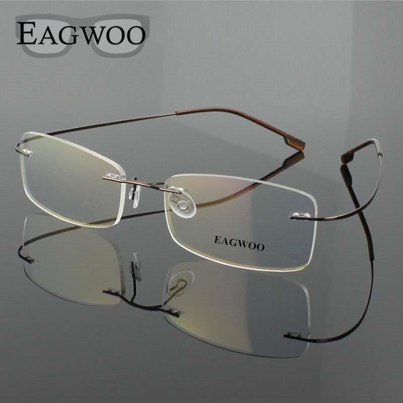 Lunettes en acier inoxydable pour hommes, monture optique sans monture, Prescription, verres pour les yeux 080, Super léger