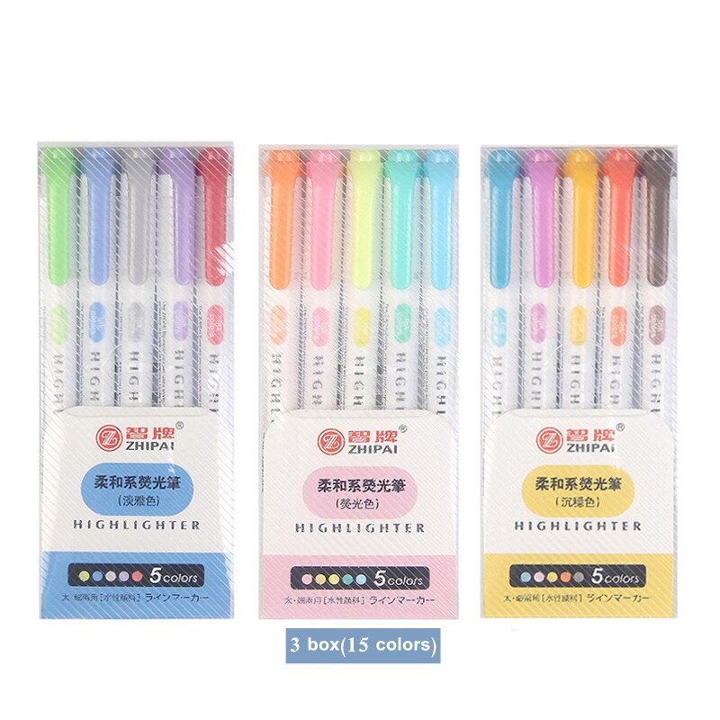 10/15/20/25 farver dobbelthovedet fluorescerende pen highlightere kunst tuschpenne skoleartikler søde kawaii papirvarer: 15 farver-a