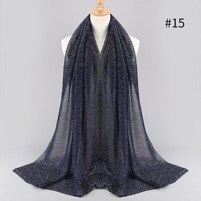 Largo pañuelo islámico para la cabeza para mujer, hiyab musulmán de 75x180cm, a la , con brillo arrugado, chales lisos: 15