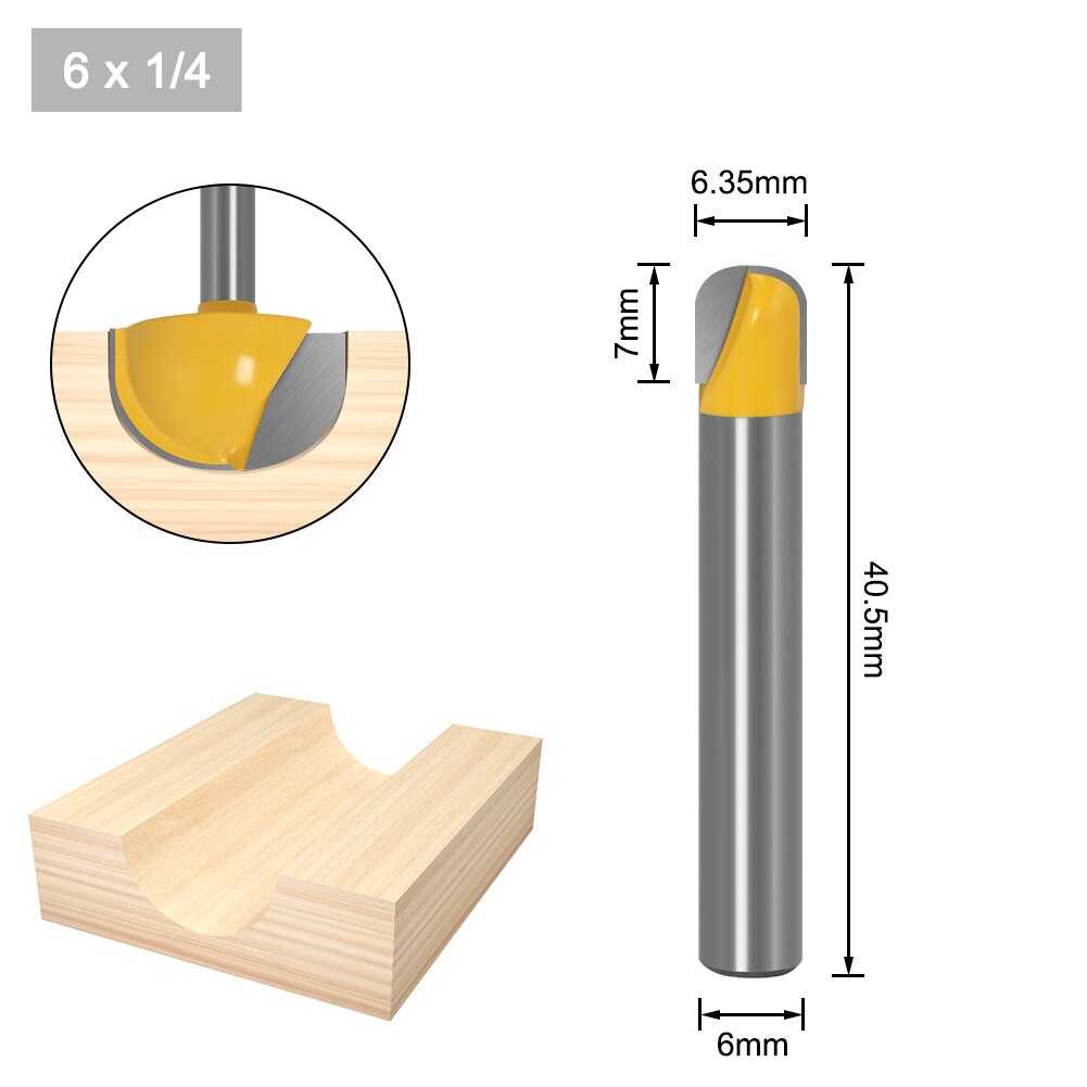 6mm Shank 6,8,12,16,18,20,22mmCNC tools solid carbide round nose Bits Round Nose Cove Core Box Router Bit Shaker Cutter Tools: 6X6.35