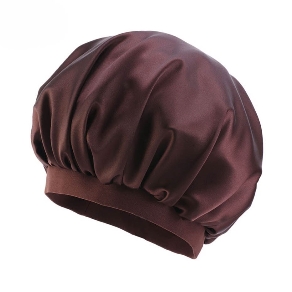 Unisex Adults Satin Nightcap Wide-brimmed Single Color Men Women Sleeping Cap for Spring Autumn Winter: brown