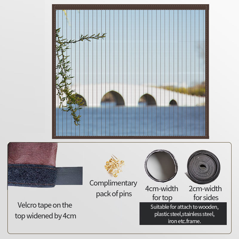 Mesh Window Screen Adjustable Anti-Mosquito Net Summer Invisible Window Curtain Insect Fly Bug Net Screen Moustiquaire Fenetre: Brown Stripe Curtain / W120X H150cm