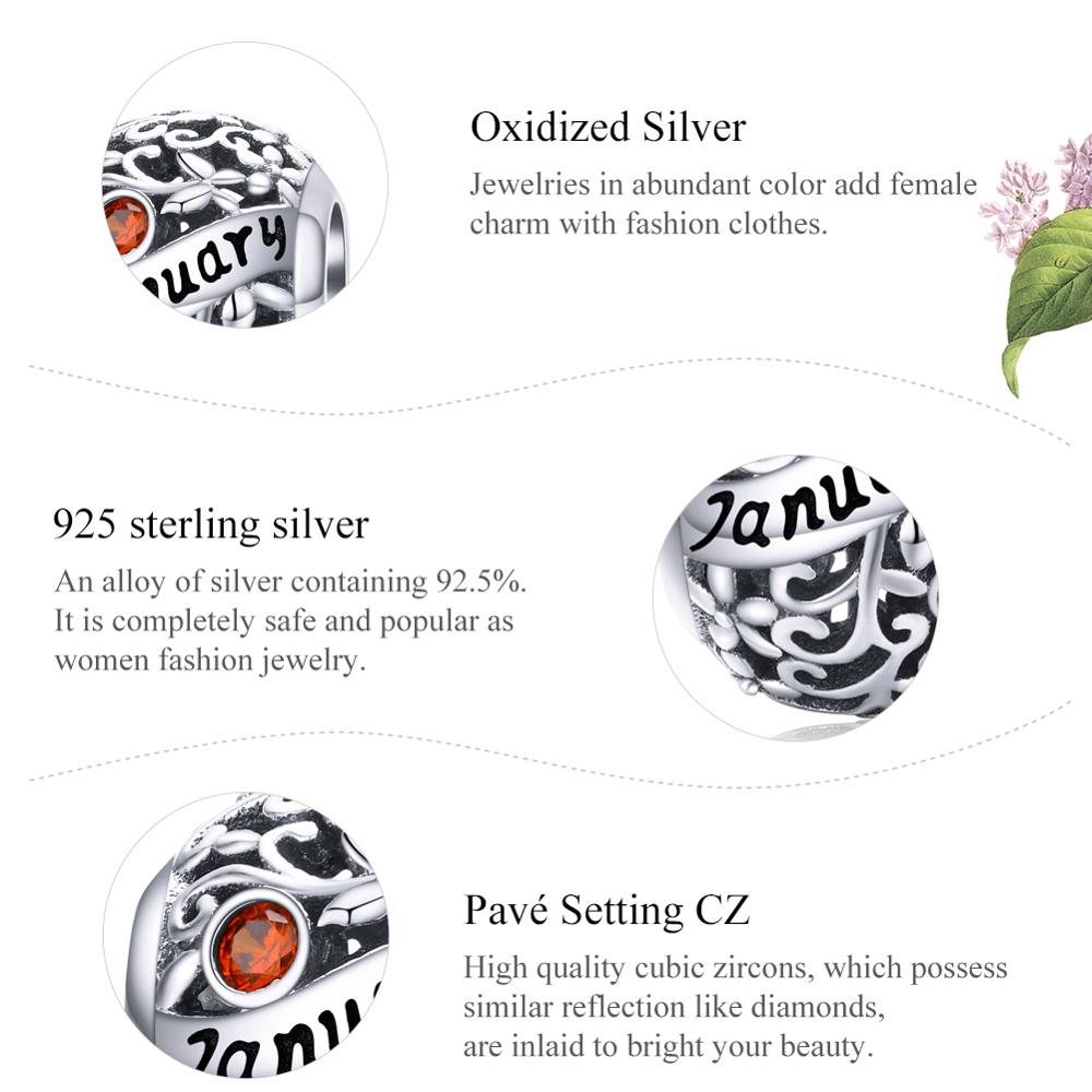 Birthstone Beads BISAER 925 Sterling Silver Birthday Stone Beads Birthstone Charms fit Bracelets DIY Jewelry ECC1385