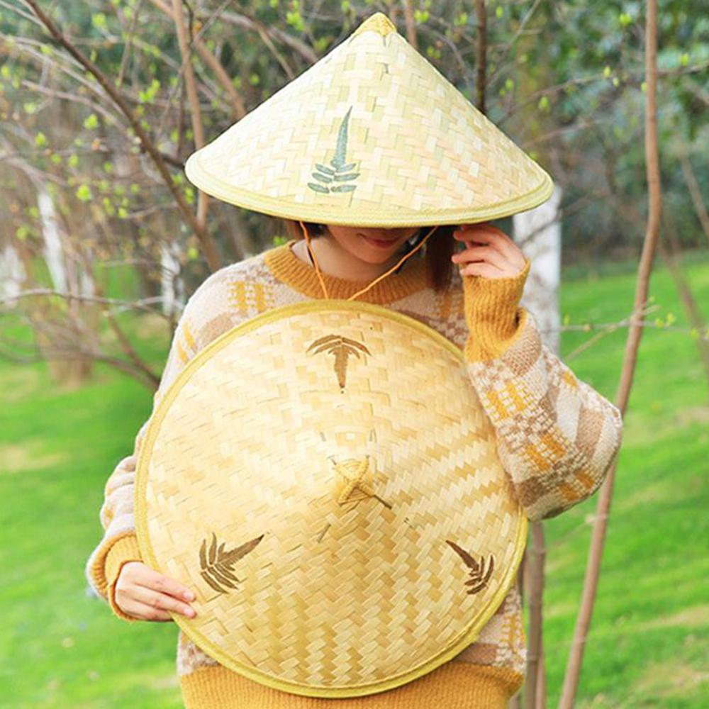 Chinese Style Bamboo Rattan Hats Retro Handmade Weave Straw Hat Tourism Rain Cap Dance props Cone Fishing Sunshade Fisherman Hat