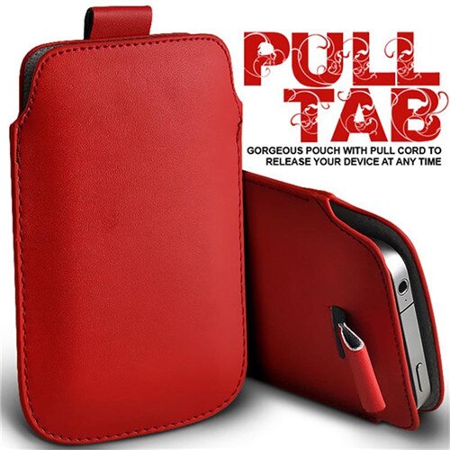 PU Leather Pull Tab Sleeve Pouch For LG K9 / K8 /Aristo2 X210/Zone 4/X2 Phone Cases Bag Universal Full Protection Pouch: Red