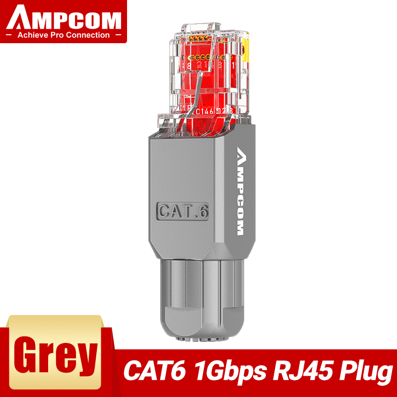 AMPCOM Werkzeugfreier RJ45-Stecker, kein Crimpwerkzeug weniger UTP 1000 Mbit/s Katze6/Katze6A Modularstecker für verseiltes fest-LAN-Ethernet-Kabel: Braun