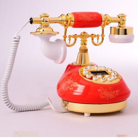 Antieke vintage stijl knop keramische telefoon draaischijf bureau telefoon woondecoratie rode antieke vintage vaste telefoon antieke keramische: Rood