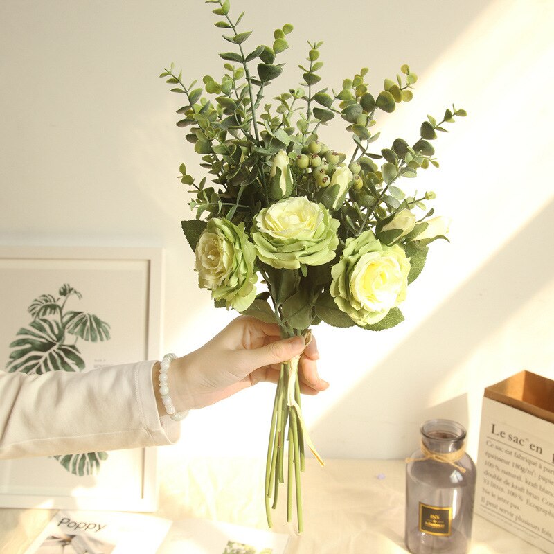 Brudebuket brudepige kunstig silke blomst ægteskab bord tilbehør bryllup blomster rose eukalyptus blade buketter