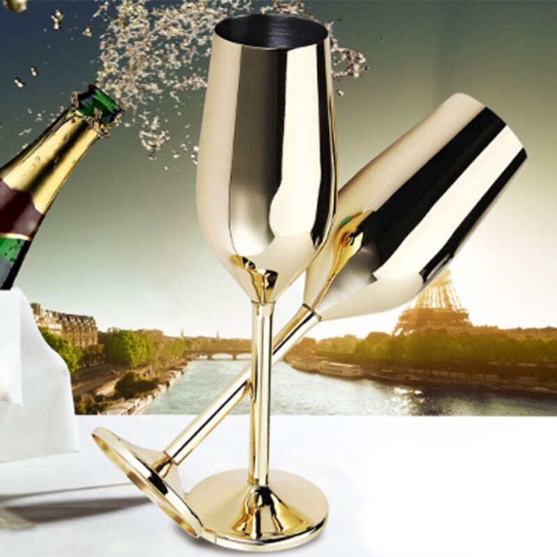 2 stk / sæt splintret rustfrit champagneglas børstet guld bryllup ristning champagne fløjter drikke kop fest ægteskab vin: Default Title