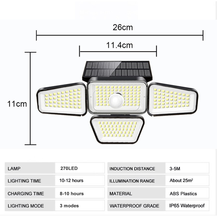 LED/COB Solar Street Light Multiple Head Wall-Mounted Motion Sensor Waterproof Integrated Outdoor Light Courtyard Road Lighting: 270 LED