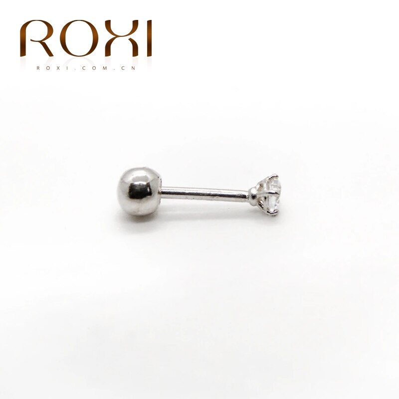ROXI Minimalismus Einzigen Zirkon Kristall Gewinde Kleine Stud Ohrringe für Frauen Mädchen Dünne Feine Schmuck 925 Sterling Silber Ohrringe