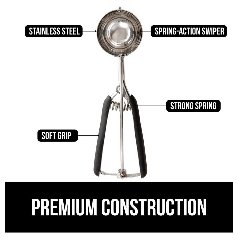 Practical Stainless Steel Ice Cream Spring-Loaded Scoop Comfortable Scooper Easy Squeeze Handle for Kitchen Black