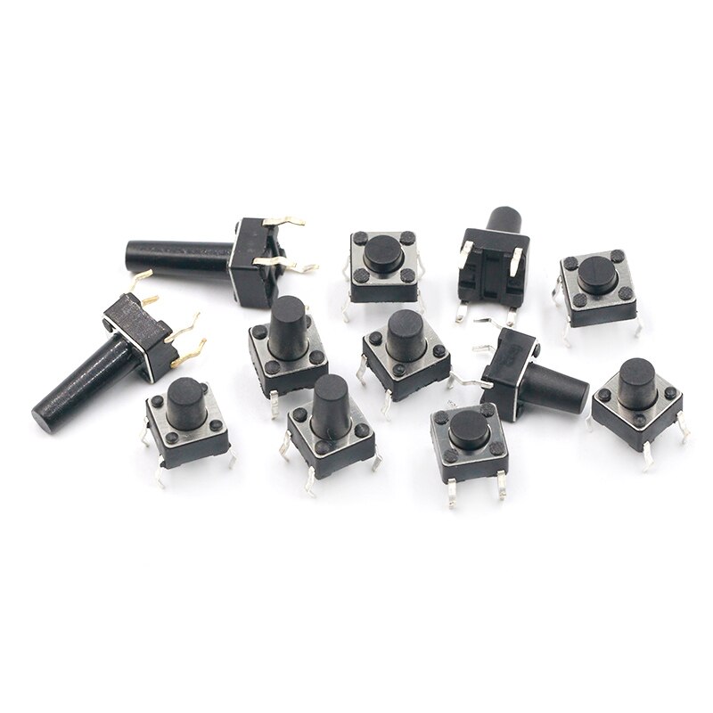 50PCS 6X6X5/4.3/5.5/6/7/8/9/10/13MM Tact Switch Push Button Switch 12V Copper 4PIN DIP Micro Switch For TV/Toys/home use Button