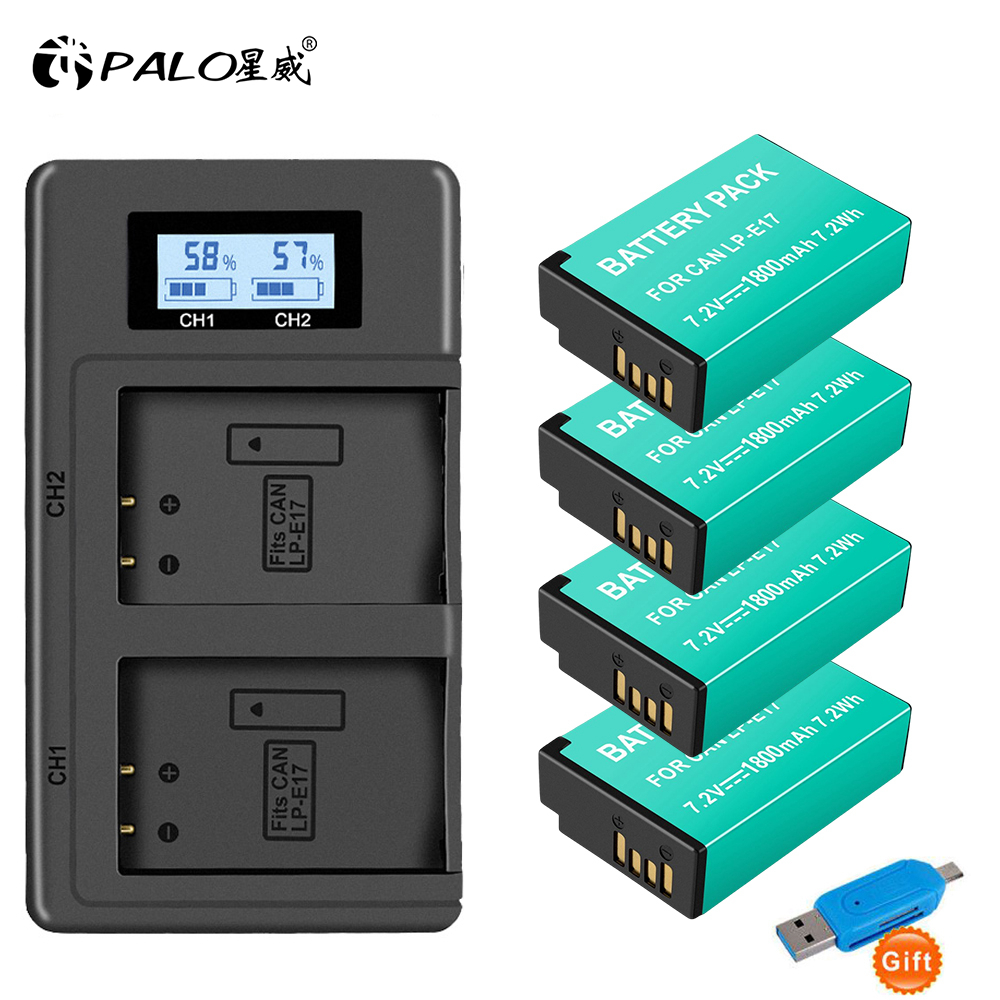 PALO LP E17 LP-E17 bateria + LCD podwójna ładowarka USB do aparatu Canon EOS 250D 200D M3 M6 750D 760D T6i T6s 800D 8000D pocałunek X8i kamery: green