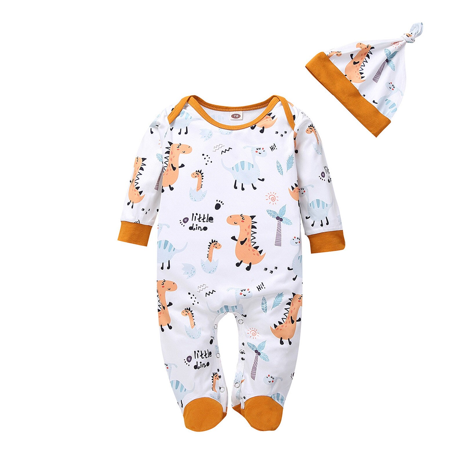 Pasgeboren Baby Baby Jongens Meisjes Cartoon Animal Print Romper Jumpsuit + Hoed Sets Mode Baby Jongens Meisjes Kleding Комбинезон: Orange / 18m