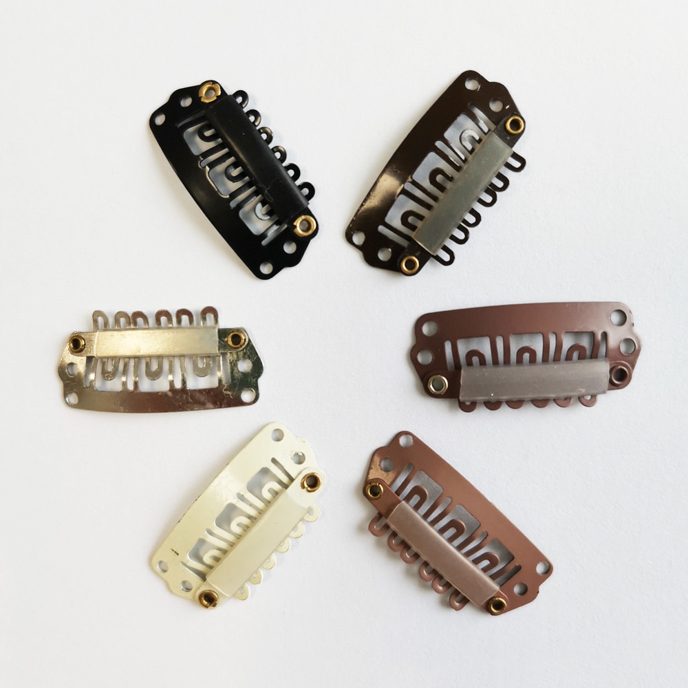 20pcs 2.8cm 6 teeth U Shape Snap Clips for Hair Extensions Wig Berets Caps Fix Clip-on Clips with Rubber BB Clips For Toupee DIY