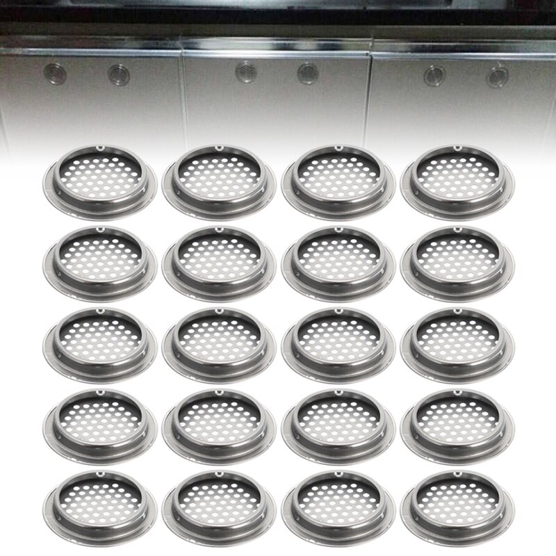 20pcs Exhaust Ventilation Grille Air Vent Cupboard Grille Set Stainless Steel Slotted Grille For Wardrobe Air Circulation