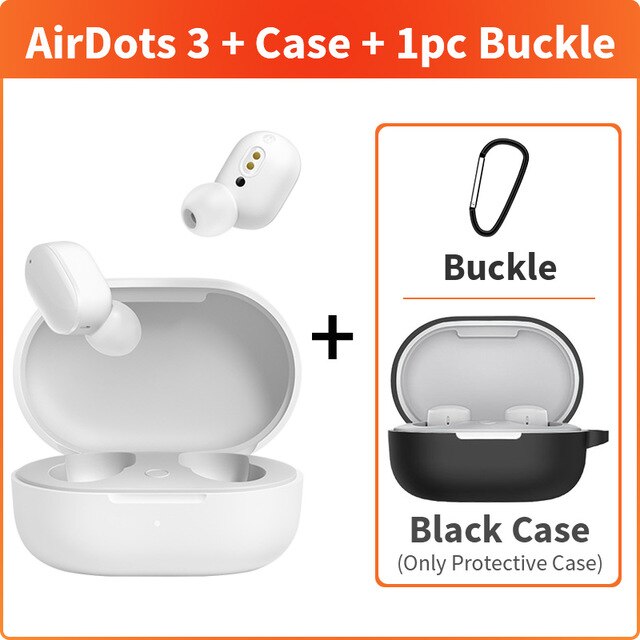 Xiaomi Redmi AirDots 3 True Wireless Bluetooth earphone aptX Adaptive Stereo Bass With Mic Handsfree Buds 3 TWS Earbuds: White add black case