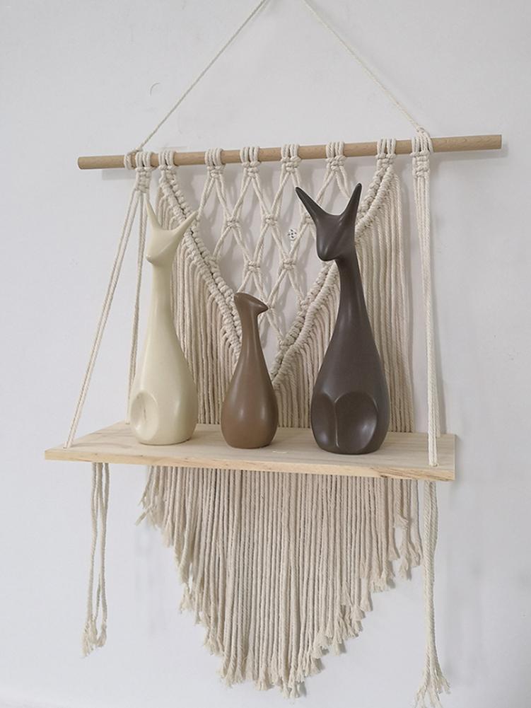 Macramé pared colgante estante estilo bohemio hecho a mano casa niños habitación decoración pared estante borla tapiz makramee