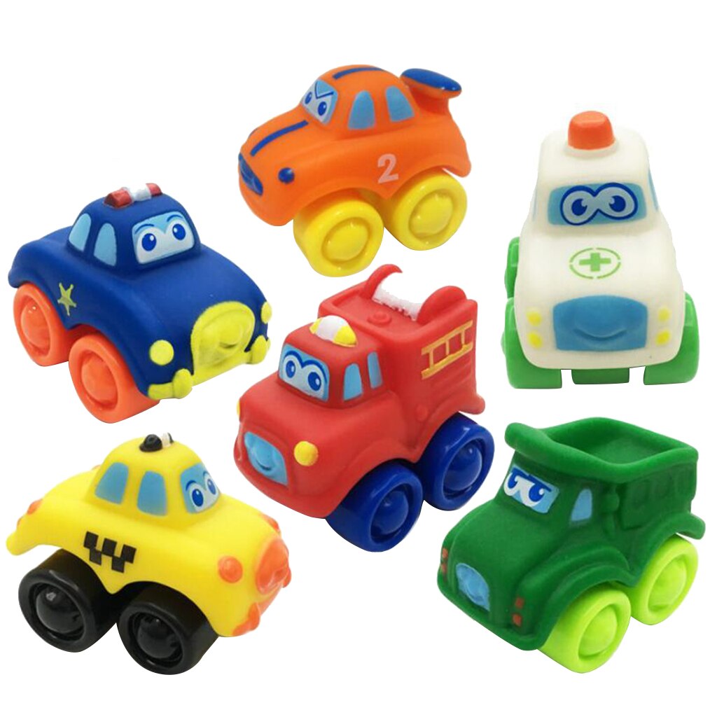 6 Stuks Rubber Plastic Mini Model Auto Speelgoed Voor Peuter Baby Preschool Kids Spelen Cognitieve Kinderen Cartoon Speelgoed