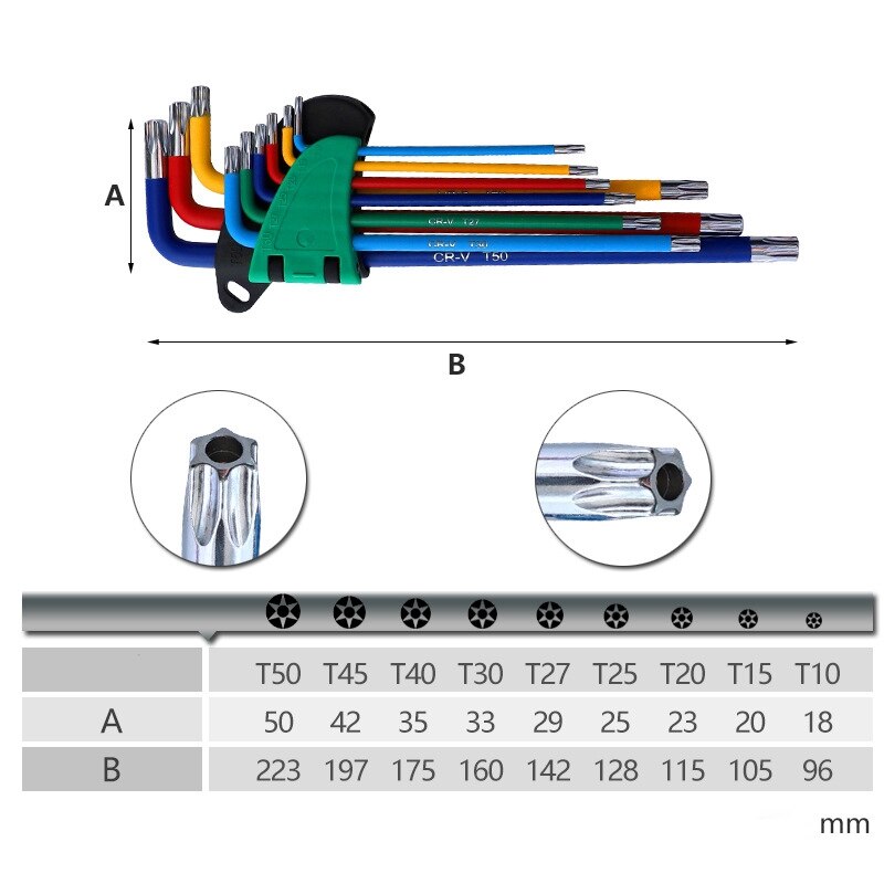 9 stuks schroevendraaier torx sleutelset kleurcodering slijtvaste anti-corrosie sleutelsets torx stersleutel