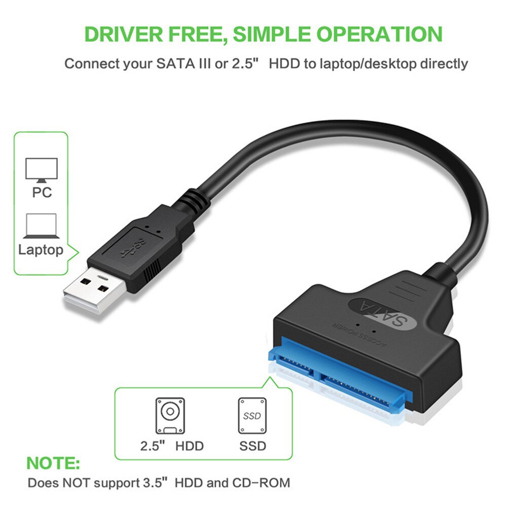 SATA to USB Adapter SATA 3 Cable support 6Gbps for 2.5 Inches External SSD HDD Hard Drive 22 Pin Sata III Cable,USB 2.0/3.0,20cm