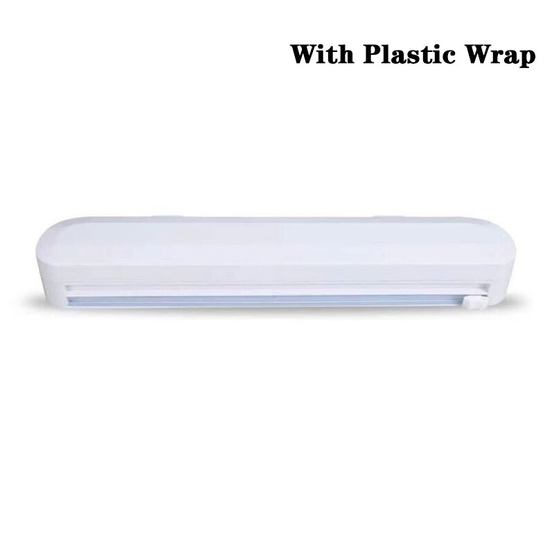 1Pc Food Wrap Dispenser Cutter Foil Cling Film Wrap Dispenser Plastic Sharp Cutter Storage Holder Household Kitchen Tools: With plastic wrap