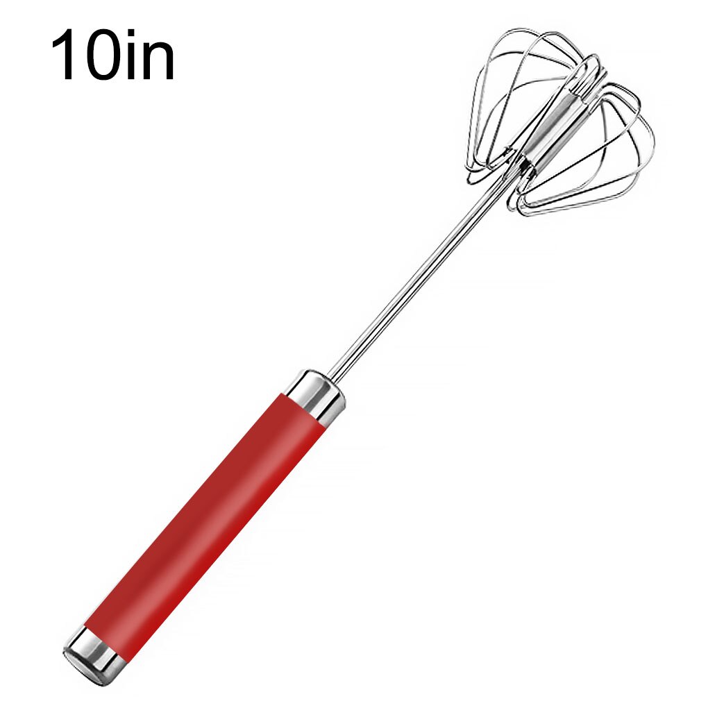 Batteur à oeufs semi-automatique 304 fouet à oeufs en acier inoxydable mélangeur à main manuel auto-tournant agitateur à oeufs accessoires de cuisine outils à oeufs: 10 inches Red