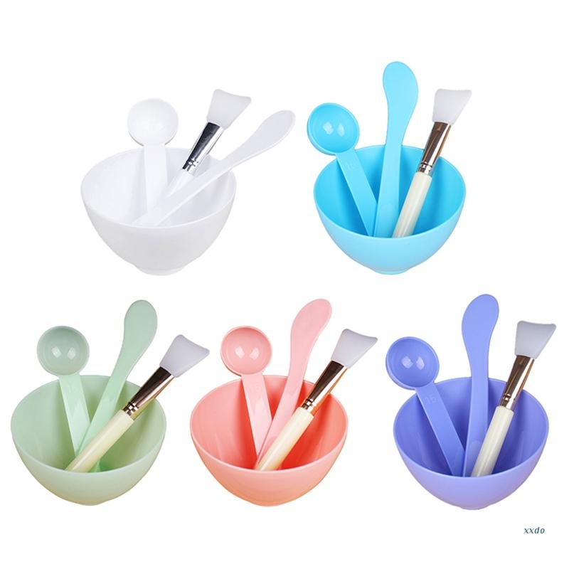 Ensemble de bols de mélange de masques faciaux, outil de mélange de masques faciaux en Silicone, pinceaux de maquillage, spatule, 4 pièces
