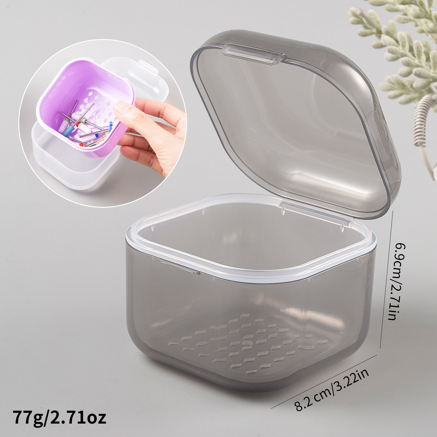 Brocas quadradas de dupla camada para filtragem de unhas, caixa de desinfecção de imersão, ferramentas para unhas, estojo de armazenamento, escova de manicure, recipiente de limpeza