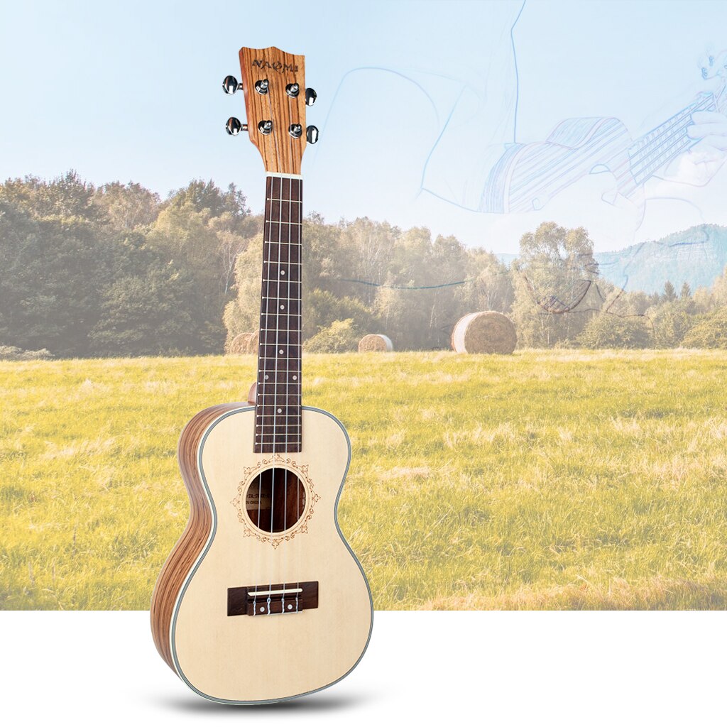 4 Strings Acoustic Ukulele Spruce Panel Zebrawood Side And Back Hawaii Guitar Guitarra 21" 23" 26" Ukulele Option: 23 inch