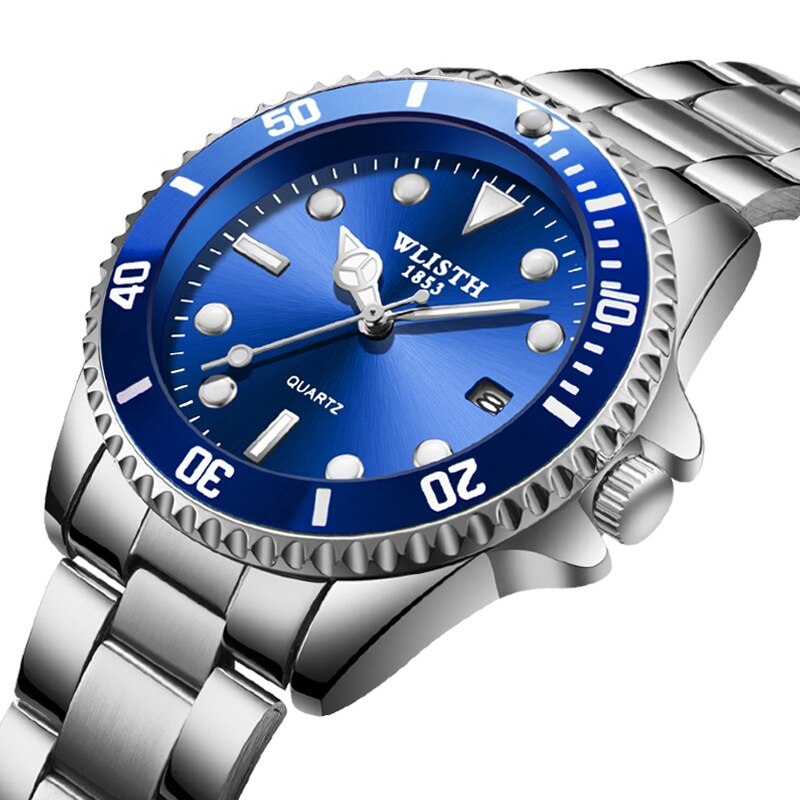 Ananke-reloj analógico de acero inoxidable para hombre, accesorio de pulsera de cuarzo resistente al agua con calendario, complemento Masculino de de lujo con estilo informal, perfecto para: Azul