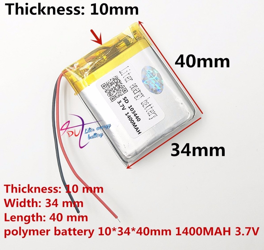 Beste batterij 3.7 V 103440 lithium-ion polymeer batterij 1400 mah voertuig reizen data recorder LED luidsprekers