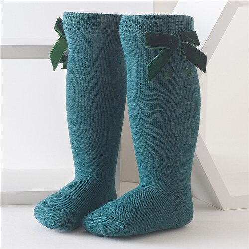 Chaussettes hautes pour bébé fille, chaussettes longues en coton, accessoires pour bébé de 0 à 3 ans, automne et hiver: green / L 2to3Years